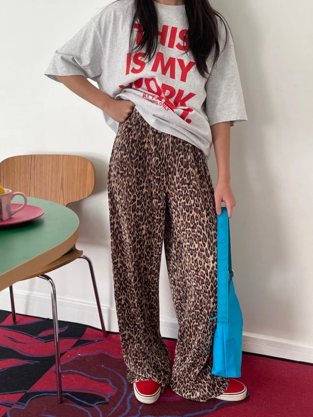 25春夏豹纹印花直筒休闲裤时尚百搭裤子