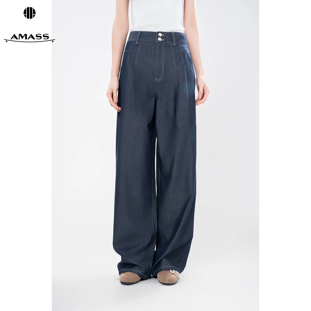 AMASS阿玛施夏季薄款清凉百搭宽松显瘦直筒休闲白色牛仔裤5100578