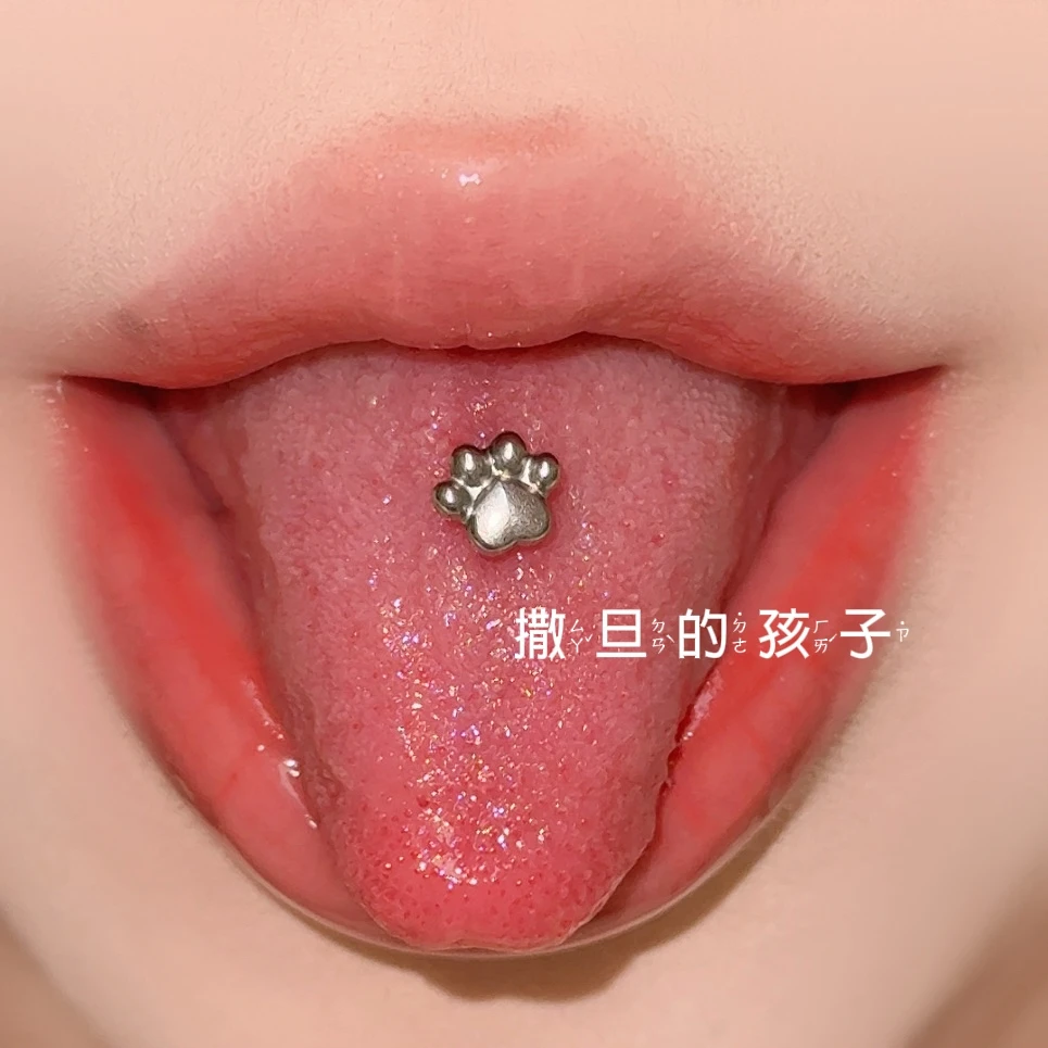 钛钢耳饰 撒旦小熊日记舌钉钛钢外螺旋舒适可爱舌环穿刺饰品