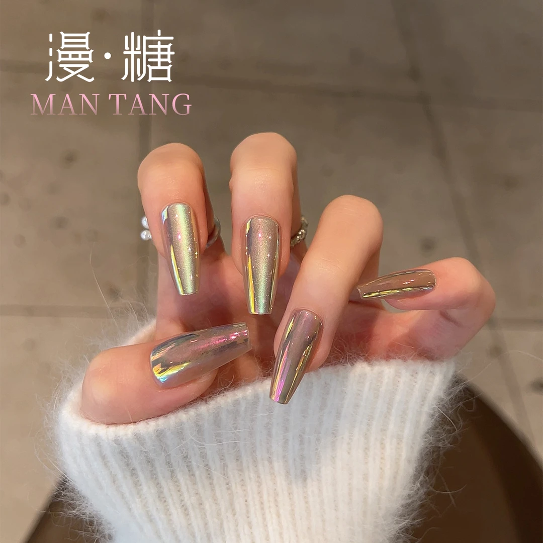 漫•糖【银河流光】纯手工穿戴甲仙女极光猫眼长款气质高级美甲M31