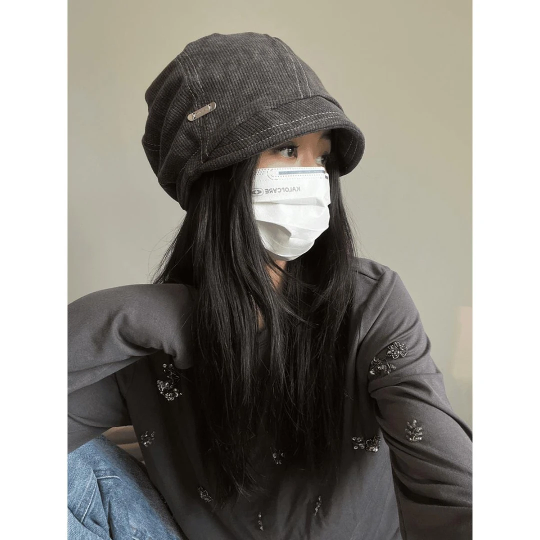 Canary Kiss日系复古水洗棉布冷帽女遮脸渔夫帽街头大头围堆堆帽