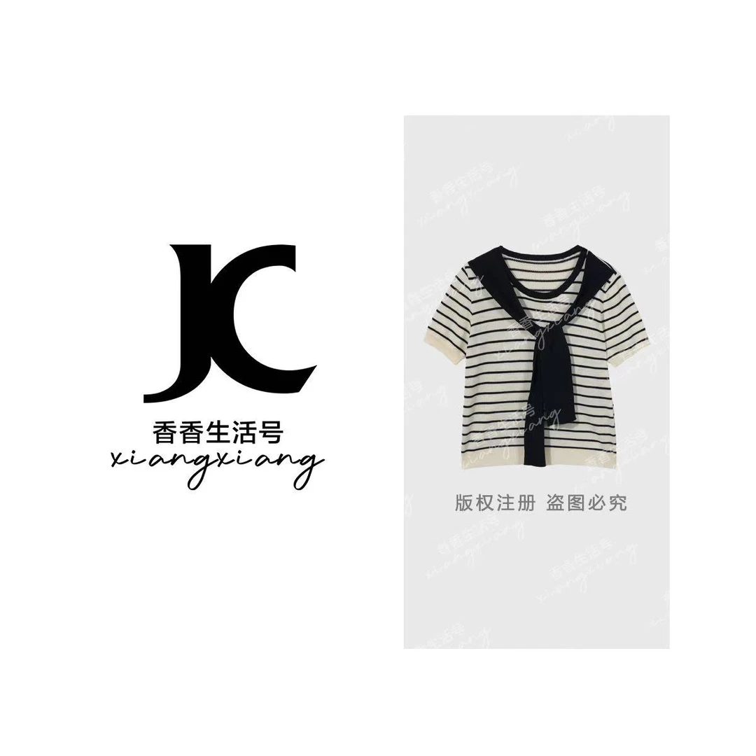 【珊珊专属】“学生时代”2025春季欧若风针织衫披肩条纹上衣YN9230