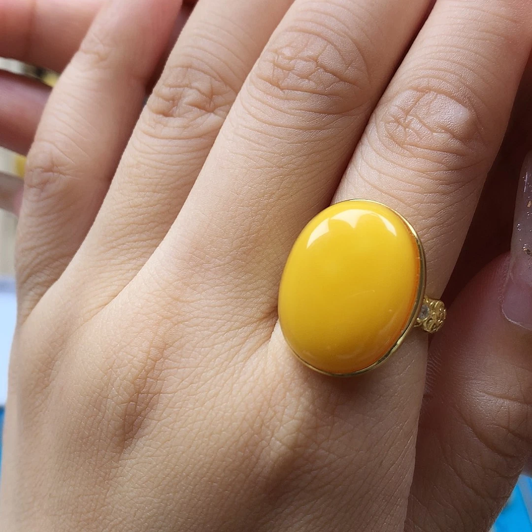 银S925镶嵌蜜蜡戒指戒指