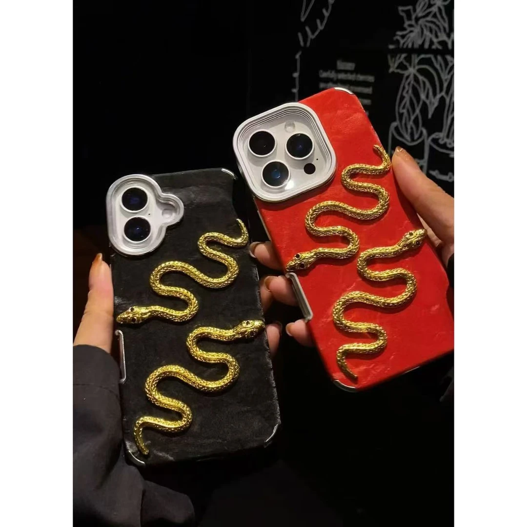 2025新年立体金蛇灵动适用苹果16promax手机壳15pro大孔14全包潮