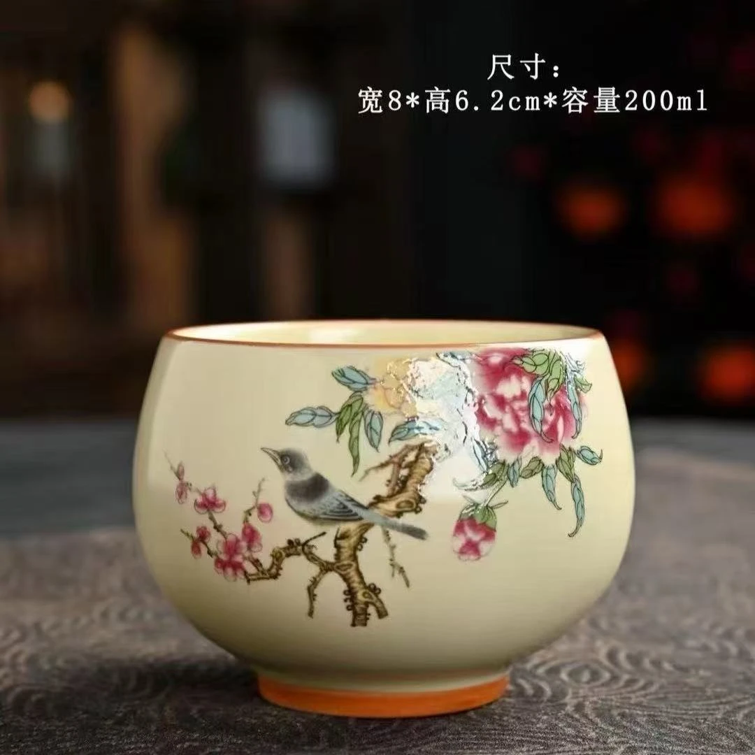 新式大号喜鹊铜钱杯陶瓷茶杯主人杯