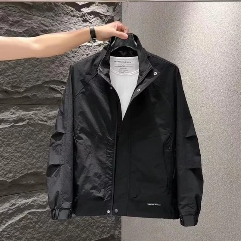 男士户外立领夹克潮流简约帅气纯色外套春秋季时尚百搭韩版休闲衣