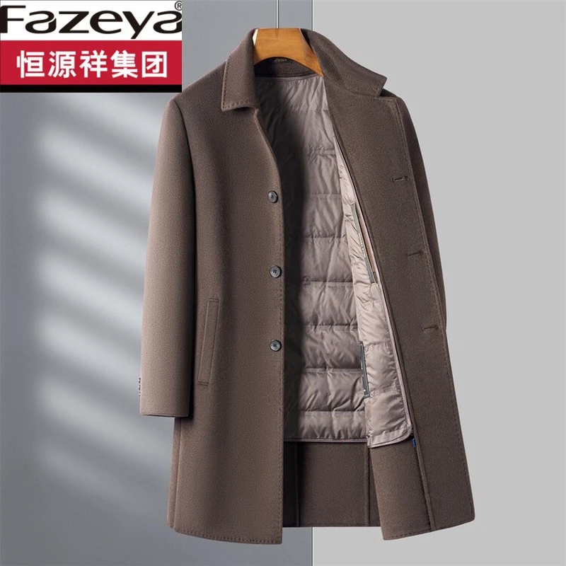 恒源祥集团彩羊男士双面呢羊绒大衣2025新款中长款时尚翻领羊毛呢