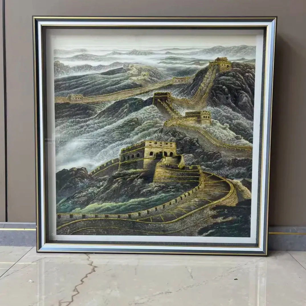 D45新中式万里长城鎏金画玄关走廊入户门装饰画