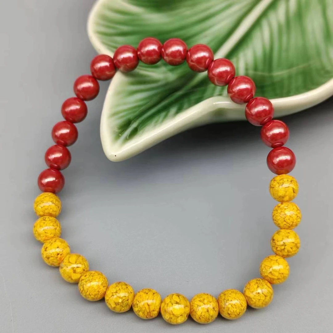 含辰砂工艺品DW468-帝王精美黄配珠6mm素珠单圈手串