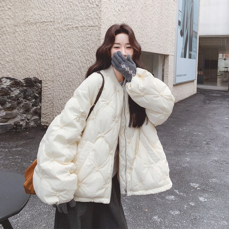 韩系ins极简风羽绒服女2025冬季新款纯色百搭氛围感温柔风面包服
