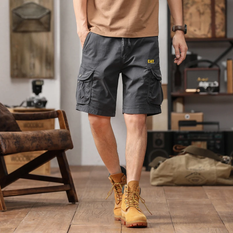 美式复古工装短裤男夏季纯棉休闲裤重工水洗成衣染色多口袋五分裤