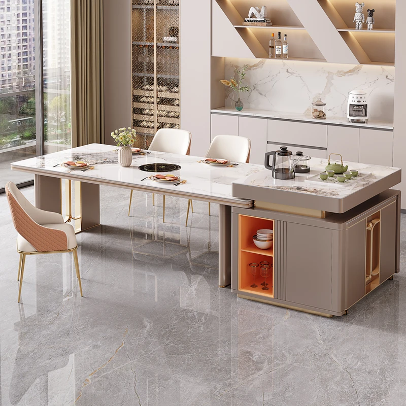 意识简约家用餐桌小户型岛台餐桌一体带电磁炉多功能伸缩家用饭桌