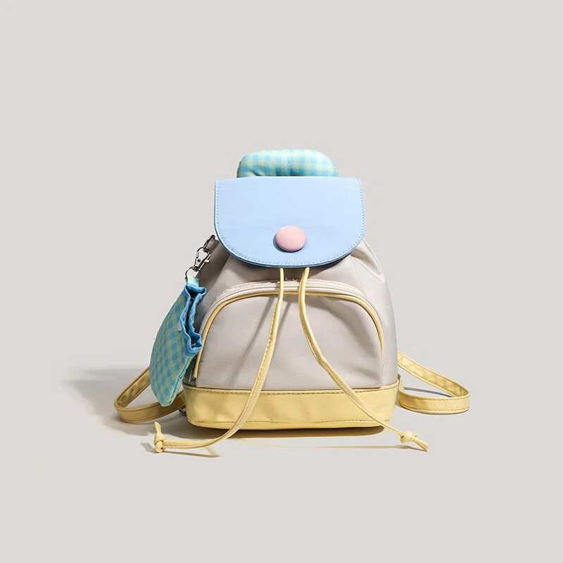 铂呐苓出门双肩包夏日纽扣小双肩包可爱拼色小书包双肩女零钱包