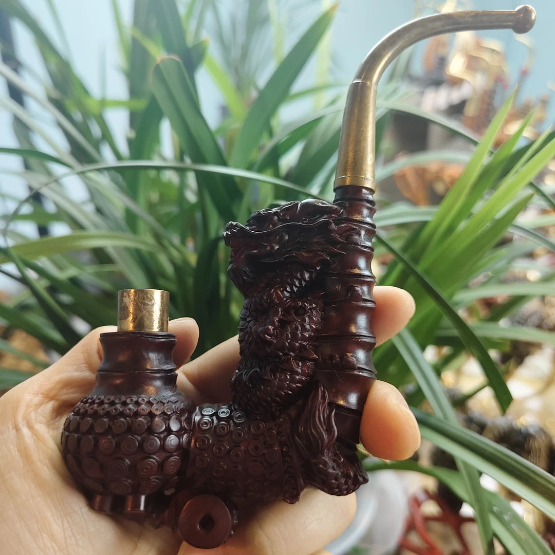 贵州民间紫光檀木一体龙斗17公分左右四用火口