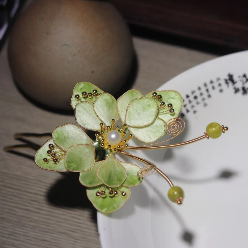 非遗掐丝绒花蚕丝蝴蝶发钗古风汉服发饰配饰头饰