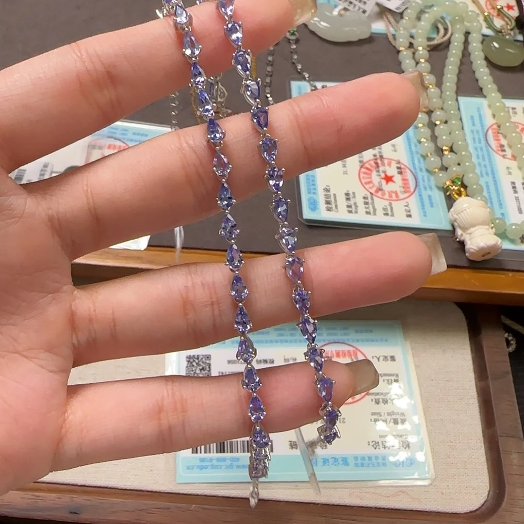 银S925镶嵌手链坦桑石坦桑满镶嵌手链多样发一