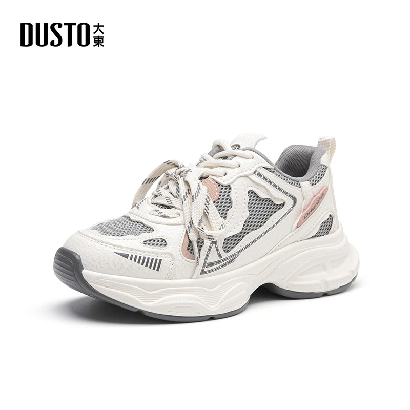 大东老爹鞋女款2025新款舒适透气女鞋时尚百搭拼接增高休闲鞋0772