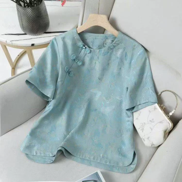 139款【梦蝶】中式国风复古高定百搭短袖上衣女士