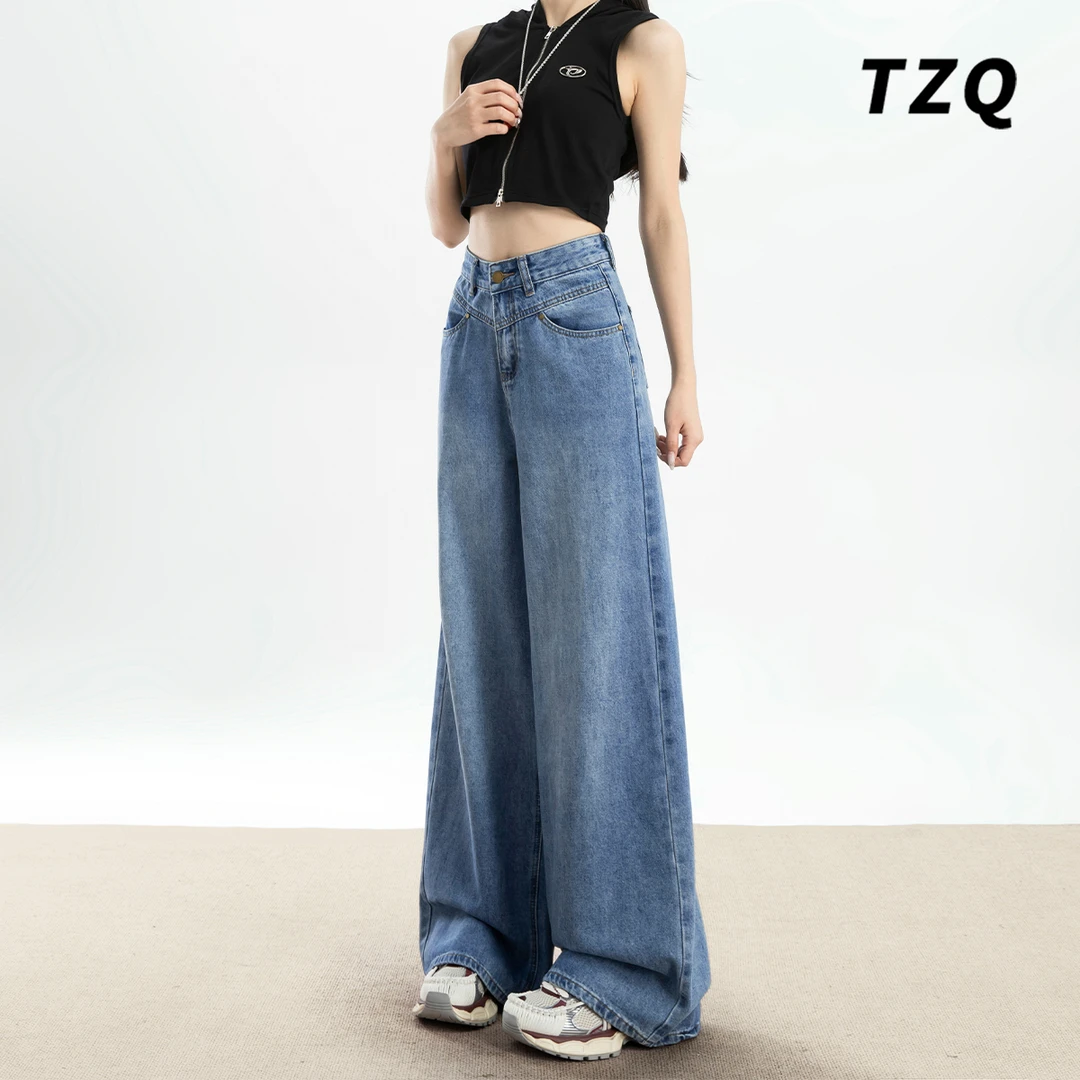 2025秋季新款水洗牛仔裤女设计感宽松百搭显瘦阔腿裤子TZQ2521241