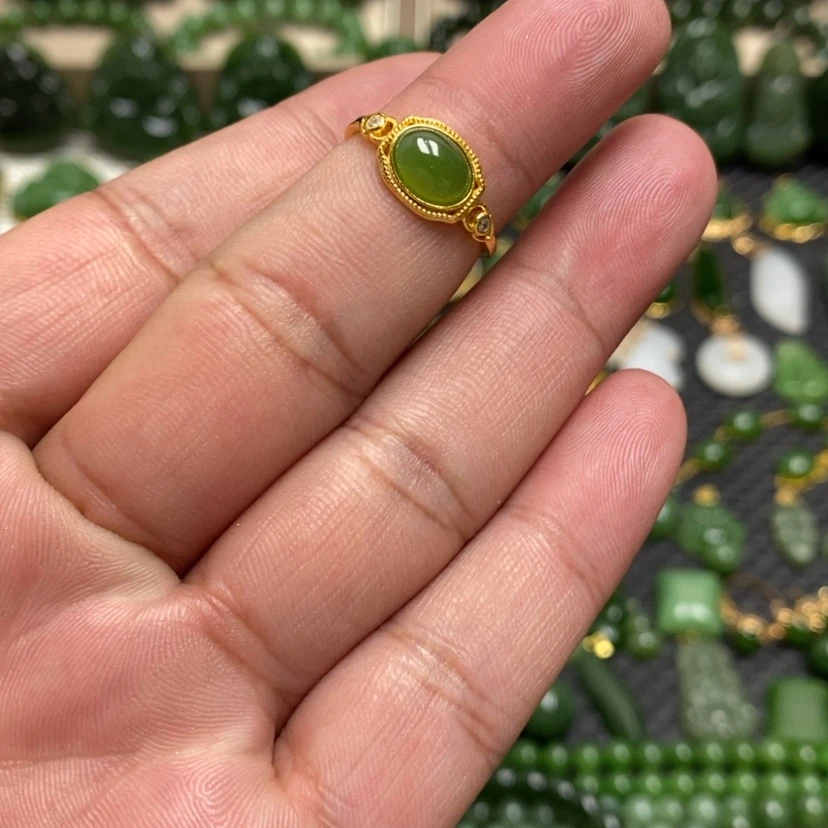 【闪购商品】和田玉（碧玉）戒指银S925镶嵌