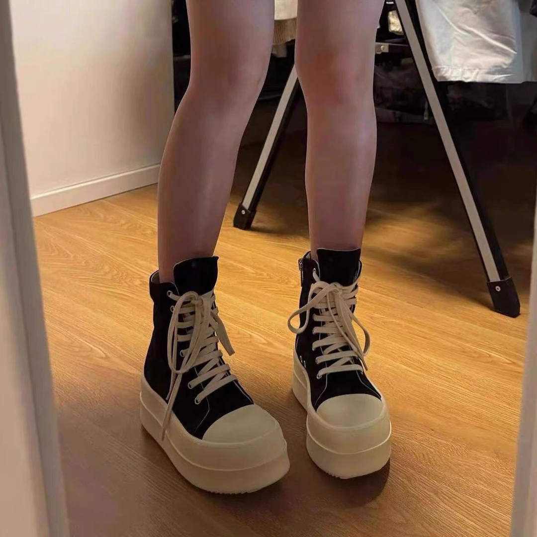 暗黑系帆厚底布鞋男女同款2025新款增高运动鞋增高休闲高帮鞋ins