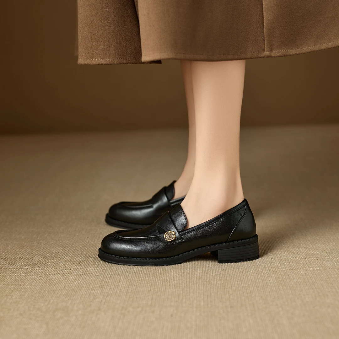 三茶花秋季深口单鞋圆头商务百搭乐福鞋常规款英伦风单鞋