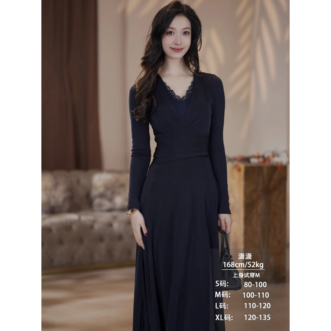 【潇潇】瀚宇秋季新款高级法式气质显瘦A摆连衣裙-YL11864