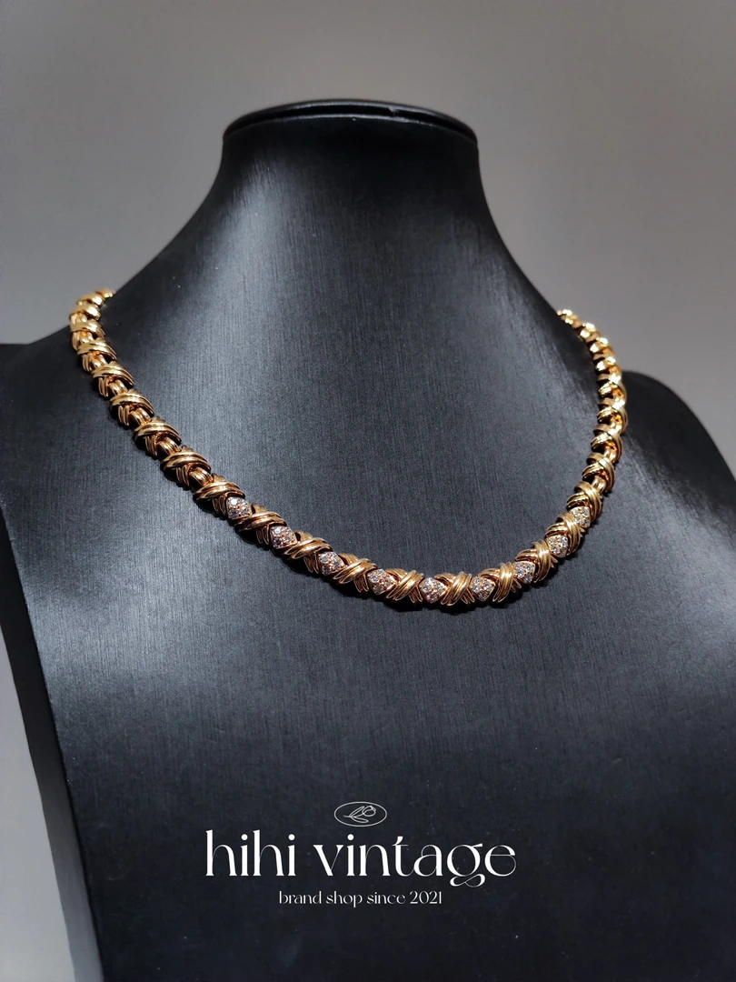 95新 Tiffany & Co./蒂芙尼 镶钻素金项链/16198277