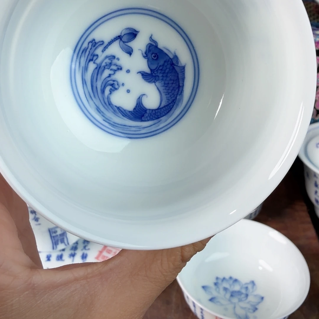 手绘青花书法，鱼鱼