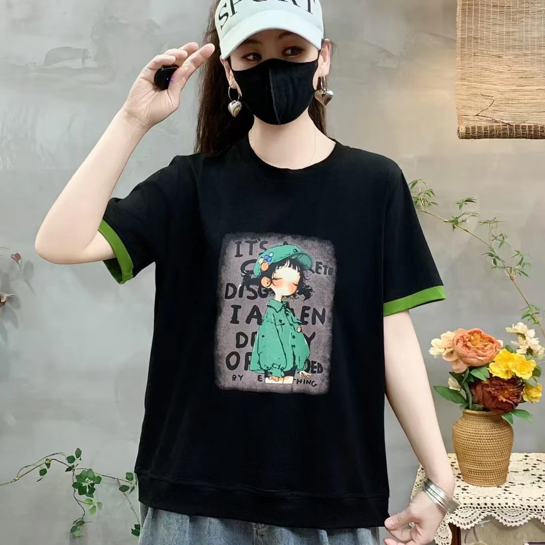 时尚印花短袖T恤女2025夏季新款洋气百搭减龄宽松圆领显瘦上衣潮