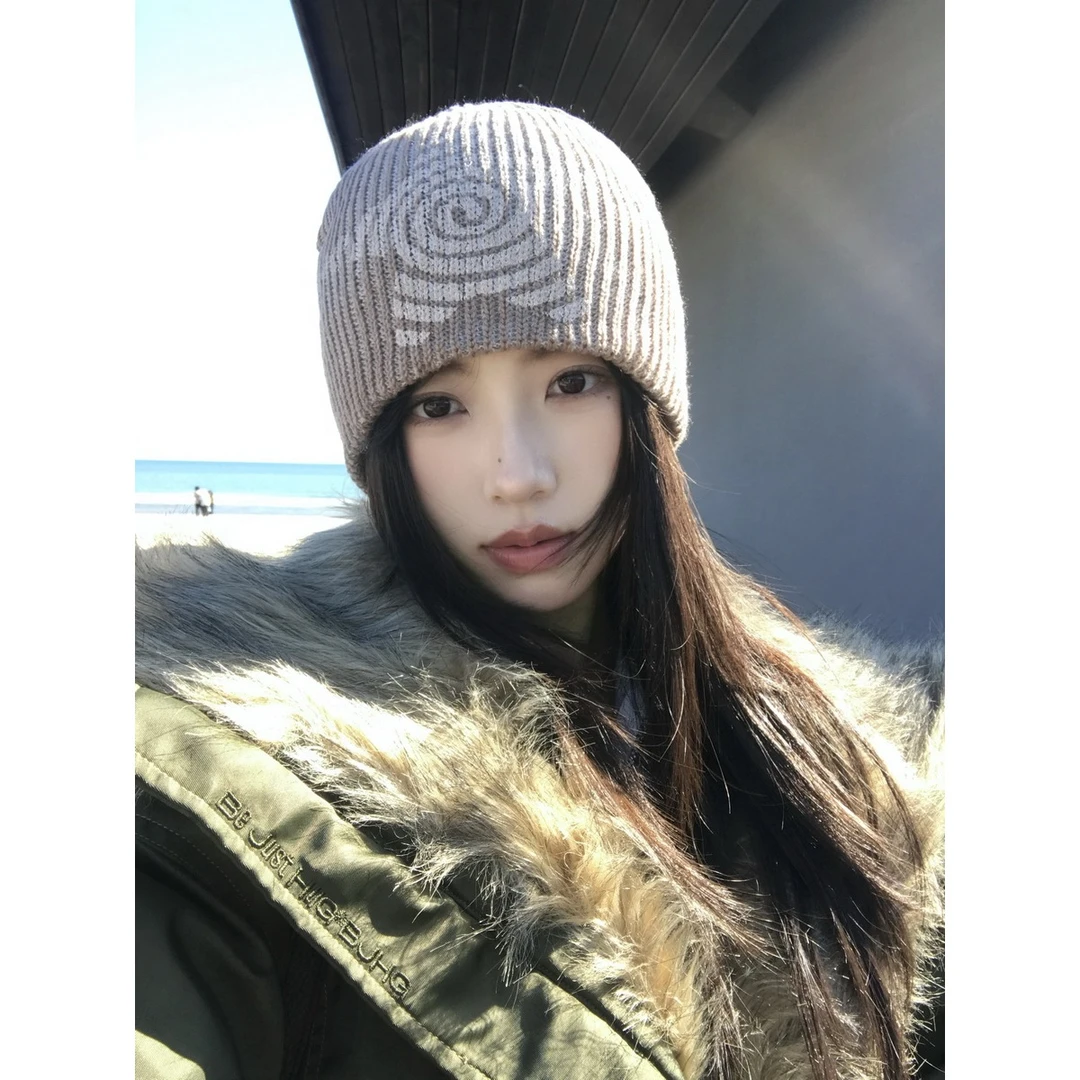 五角星针织毛线帽女冬季保暖堆堆冷帽百搭显脸小包头帽