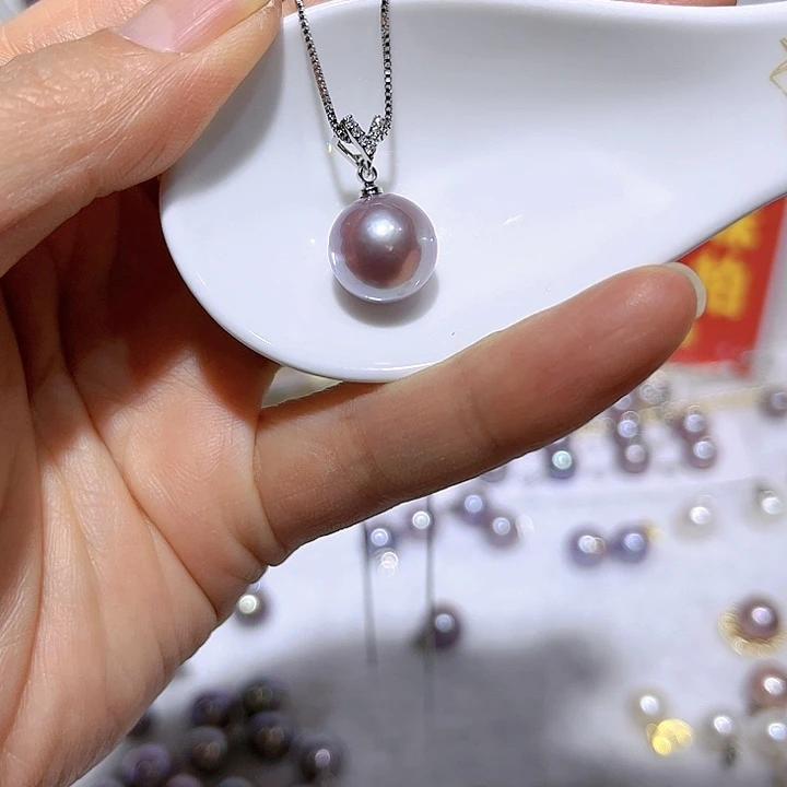 淡水珍珠紫珠银色v扣未镶嵌