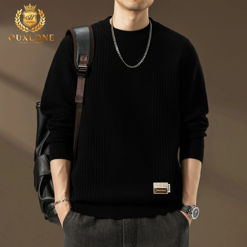 OUXLDNE 男士圆领毛衣秋冬款潮流休闲针织上衣宽松慵懒长袖打底衫