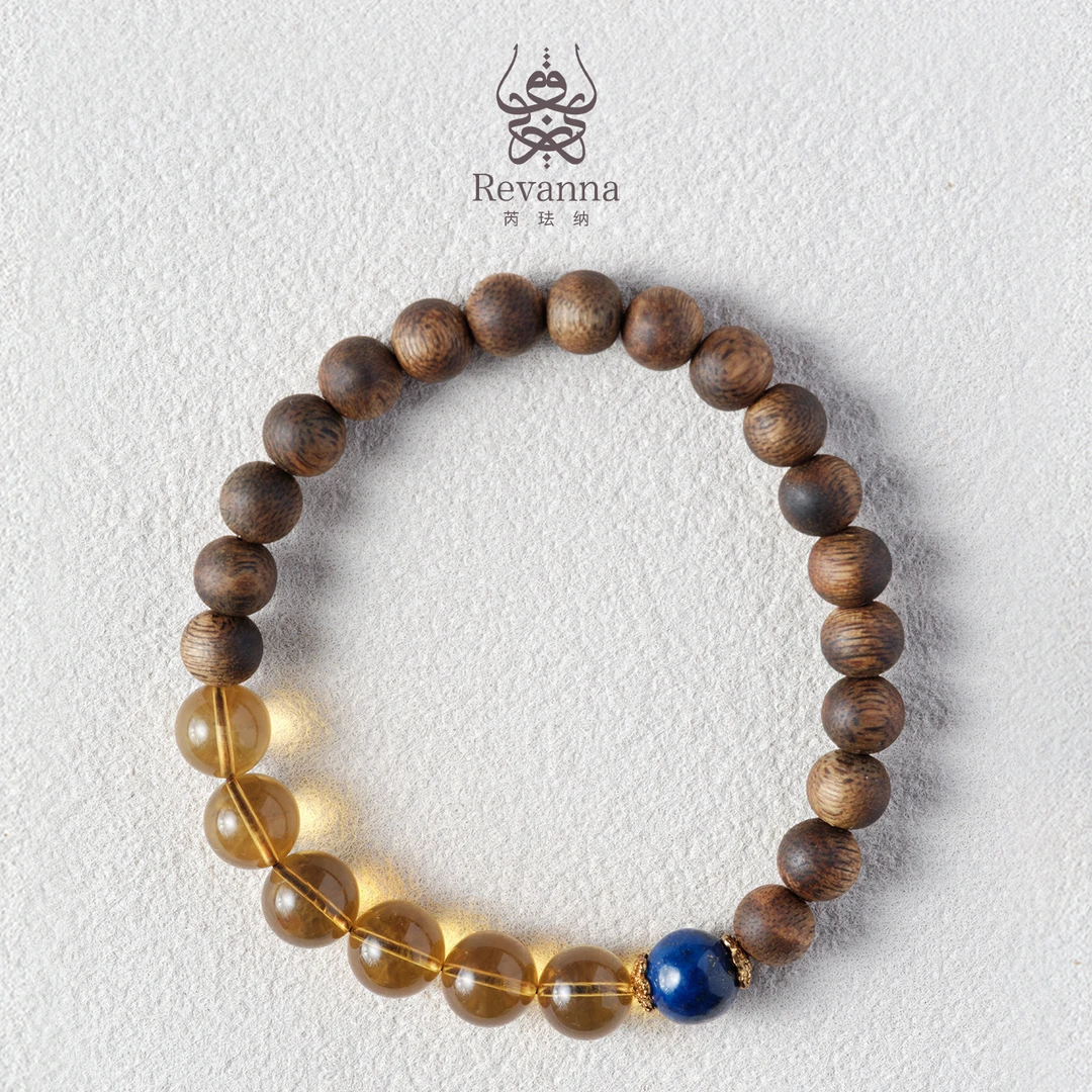 沉香Revanna芮珐纳「天竺韵」沉香圆珠7mm 蓝珀青金石 单圈手串