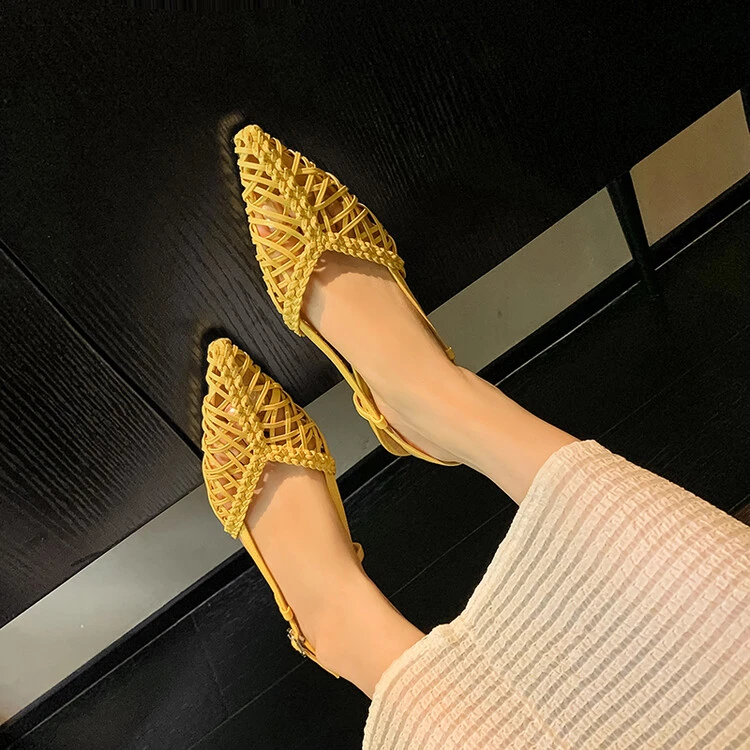 品质甄选气质平跟时尚女鞋尖头优雅简约纯色百搭包头凉鞋PD160