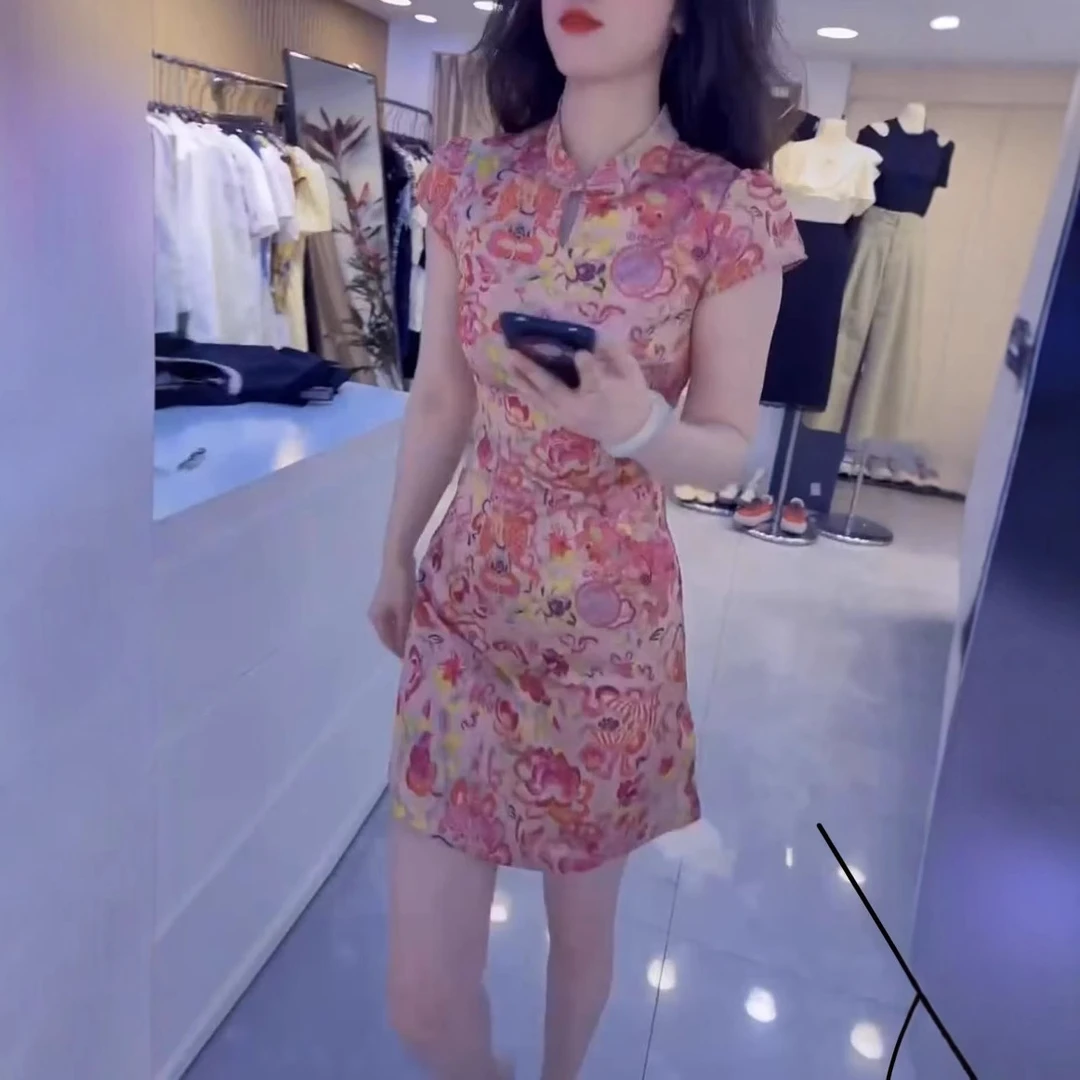 中年女装2025夏季新款新中式盘扣修身显瘦短袖旗袍连衣裙30-40岁