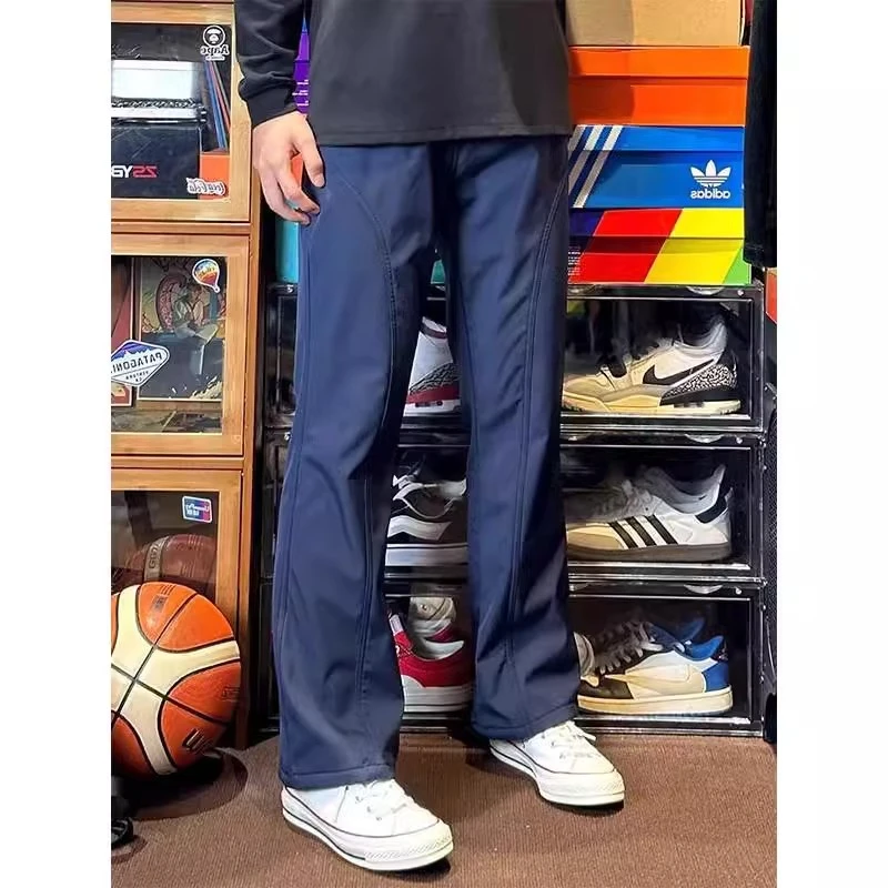 【春节不打烊】藏青色斜切冲锋裤男春秋美式直筒裤子休闲弯刀工装裤