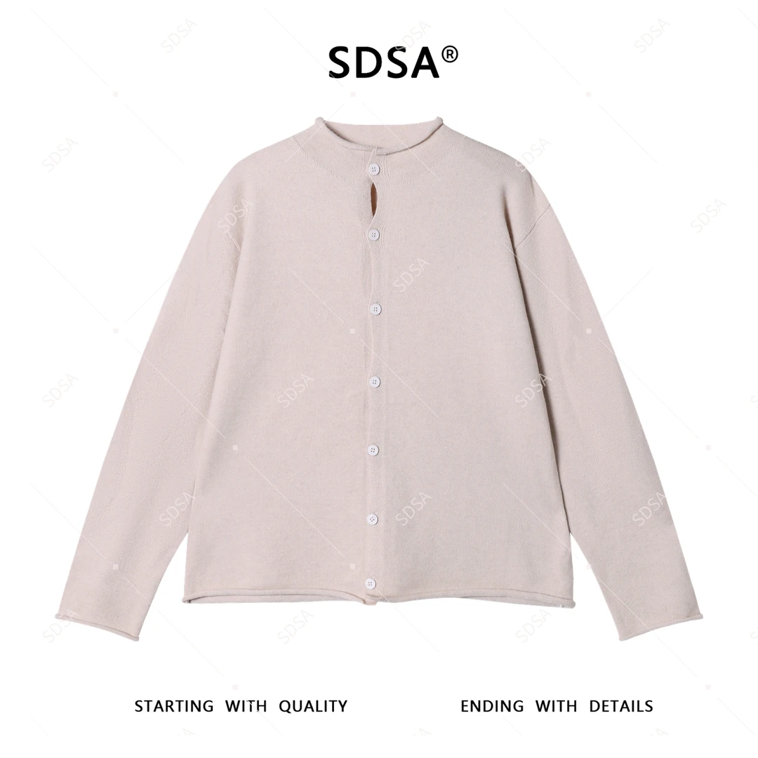 SDSA男士毛衣2025新款轻奢痞帅男装纯色慵懒半高领纽扣开衫针织衫