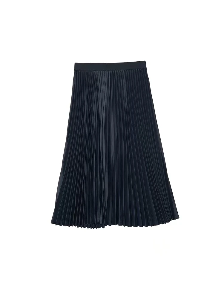 【大连冉然】2025时尚休闲百搭潮流优雅梭织高腰简约百褶半身裙