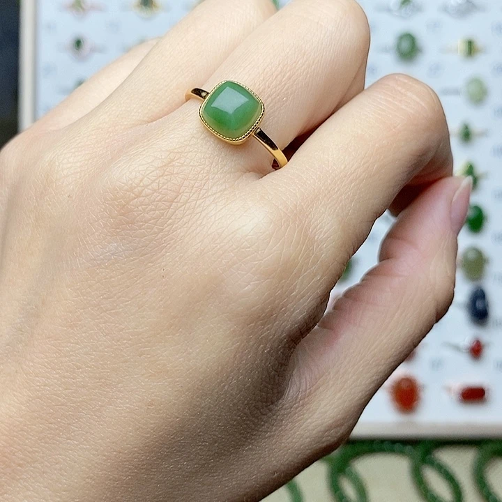 和田玉（碧玉）戒指银S925镶嵌