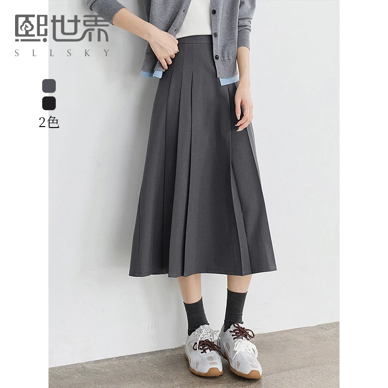 熙世界通勤职场风百褶半身裙女高腰显瘦气质a字裙子2025春季新款