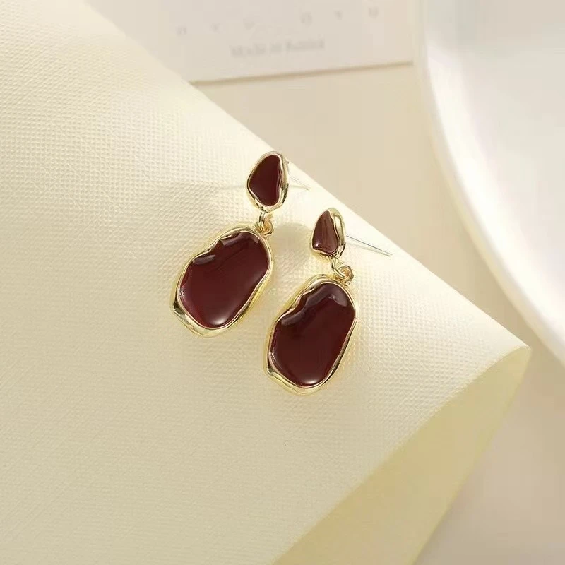 925银耳饰 韩版时尚安克拉红不规则几何耳钉