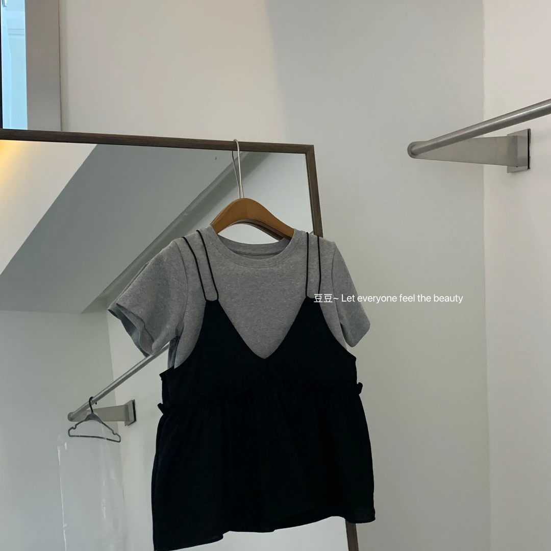 韩国东大门夏季新款限定浪漫黑色丝绒吊带女外穿法式气质温柔上衣