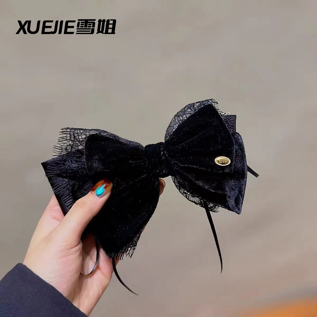 蕾丝拼接丝绒弹簧夹法式浪漫发夹百搭气质高级扎马尾盘发后脑勺