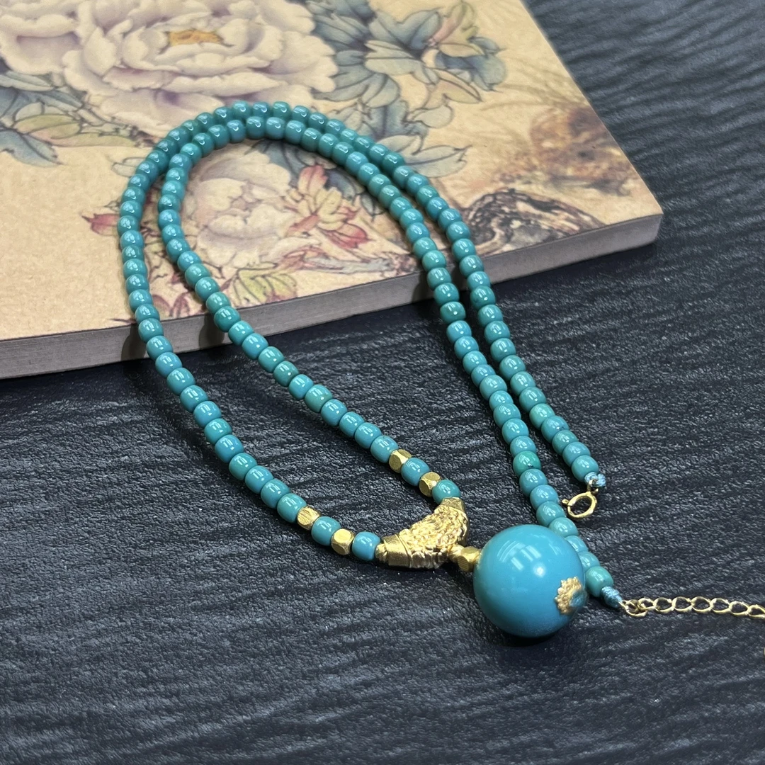 【珺笙珠宝】典藏•原矿菜籽绿松石18K金圆珠项链3-13mm