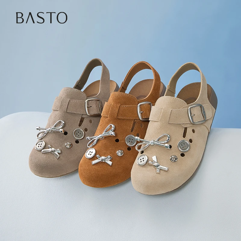 【脚感软弹】百思图2025夏季新款休闲洞洞鞋平跟女后空凉鞋D7775BH5