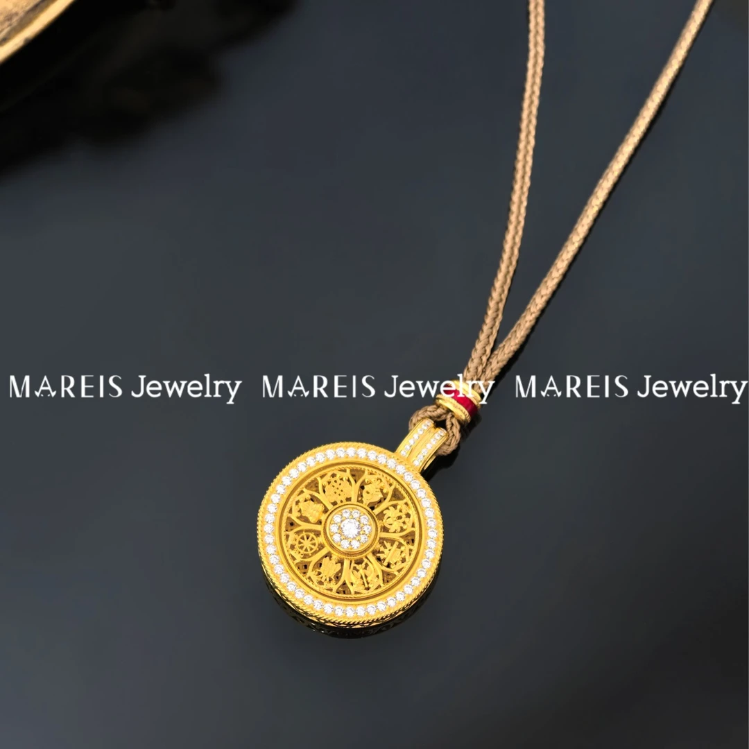 吊坠925银合成锆石 MAREIS s925银镀24k金色 点钻八宝小罗盘吊坠