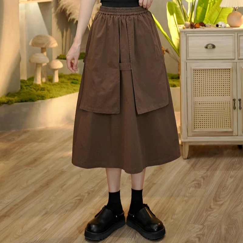 3633 秋季新款时尚百搭复古中长款半身裙不规则花苞裙