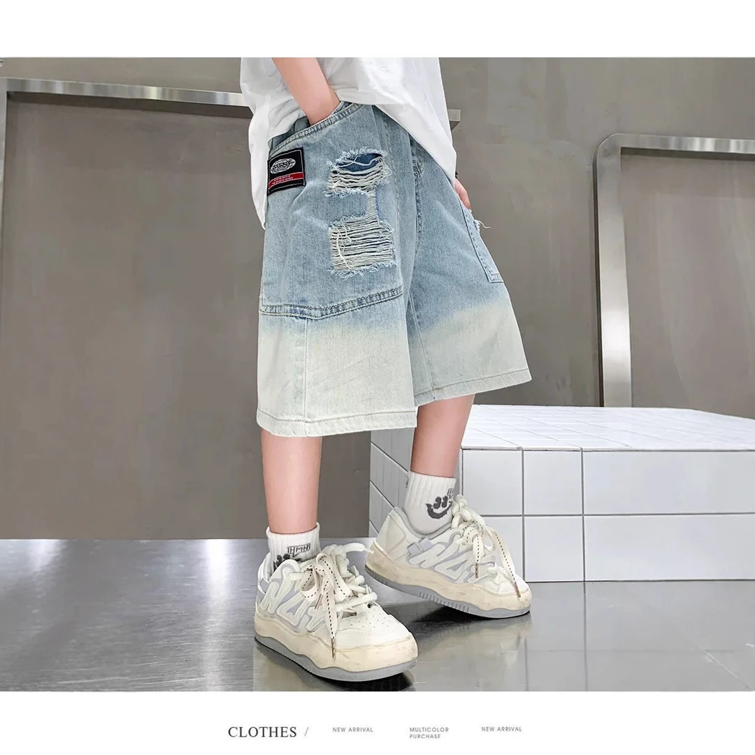 男童中裤2025夏季新品童裤3333儿童渐变牛仔中裤中大童韩版童装