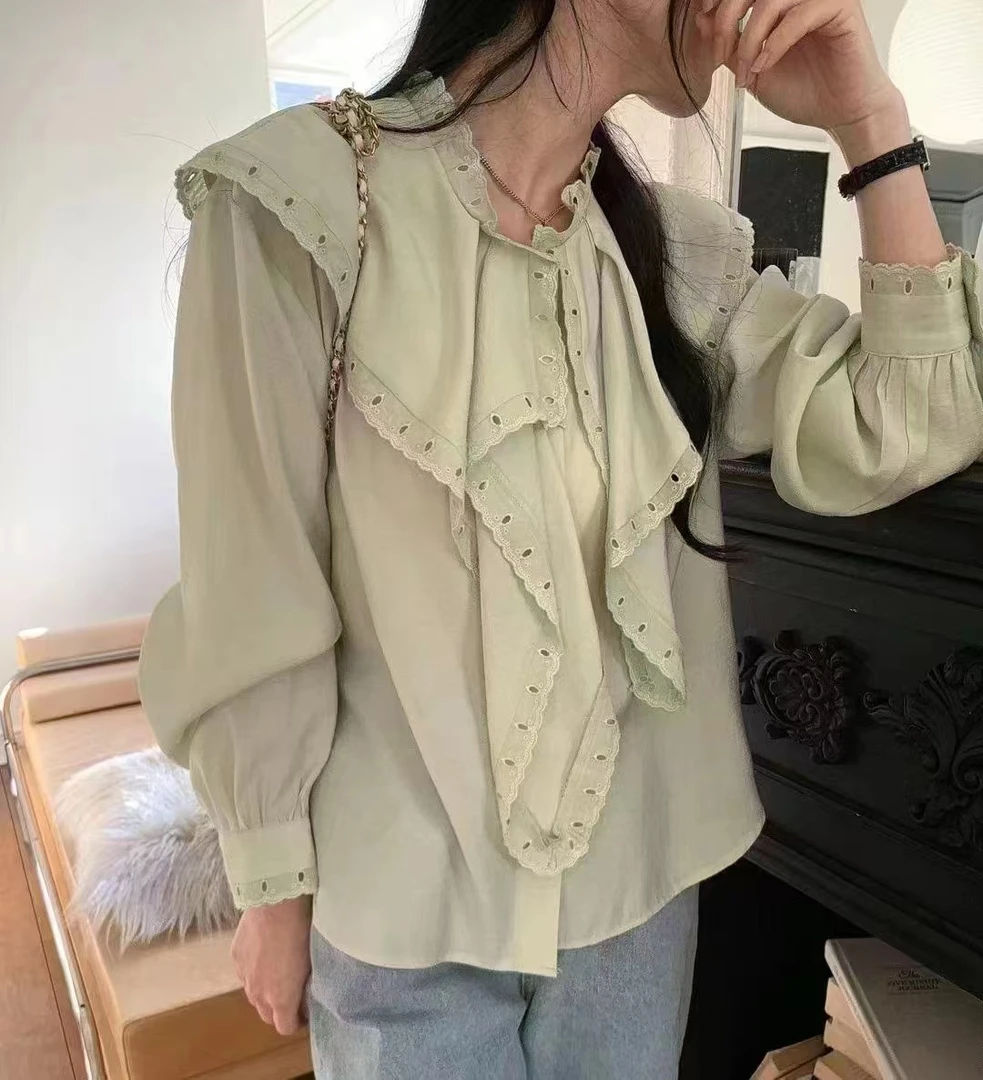 衬衫秋季气质法式衬衣娃娃领上衣宽松翻领长袖时尚百搭韩版甜美